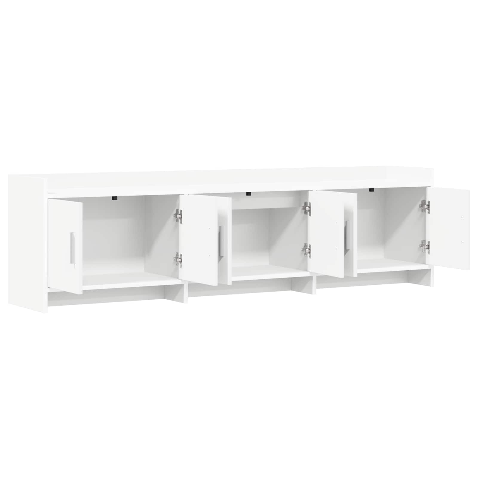Szafka pod telewizor biała z materiału drewnopochodnego, 168 x 33 x 47 cm, niska szafka z 6 drzwiami, stolik pod telewizor i szafka pod telewizor do salonu, obszar mediów, zajmuje mało