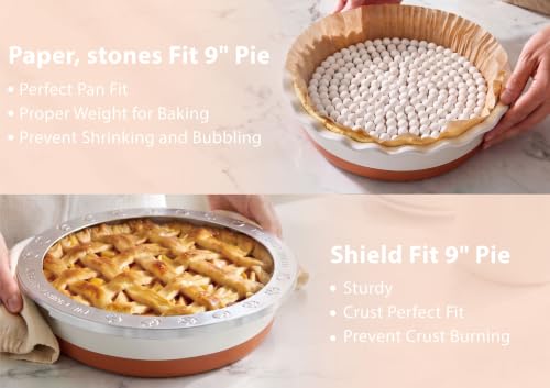 JODEVI 9 Inch Pie Pan with Crust Shield, Weights, Paper & Pastry Blender - image 4