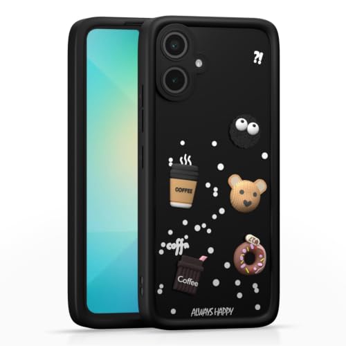 Image of Bintage Cute Fun Taddy Cartoon 3D Ball Bear Milk Donut Coffee Cup Silicon Case Full Body & Camera Protection Back Cover Compatible for Samsung Galaxy M06 5G - Black