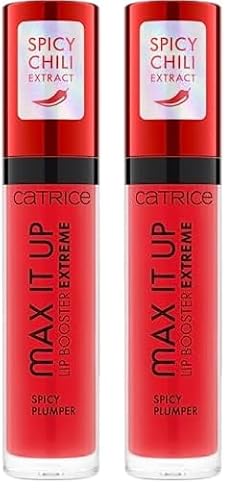 Catrice Max It Up Lip Booster Extreme, Nr. 010, Rot, pflegend, Extremes Volumen, kühlend, glänzend, transluzent, vegan, ohne Parabene, ohne Mikroplastikpartikel, Nanopartikel frei, 2er Pack (4ml)