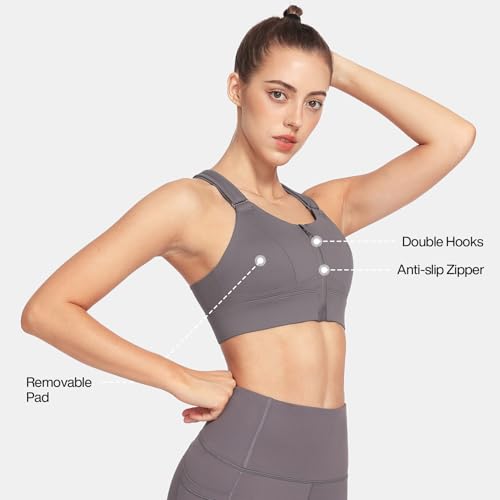 Image of High Impact Sports Bras for Women Adjustable Zip Front Plus Size Workout Bra Full Coverage Removable Padded Running