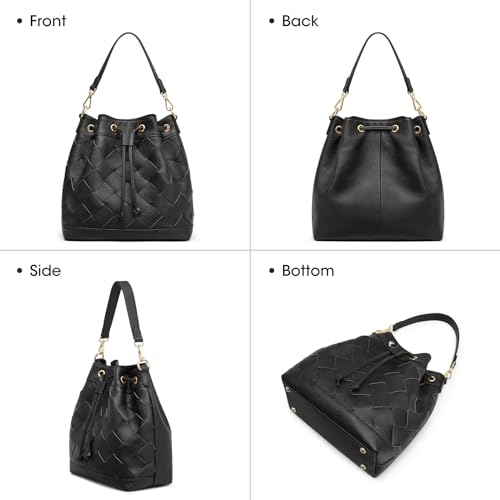 Bolso saco trenzado de cuero para mujer con dos correas miniatura 7