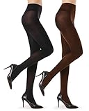 G&Y 2 Pairs Semi Opaque Tights for Women - 40D Microfiber Control Top Pantyhose (S,Black & Brown)
