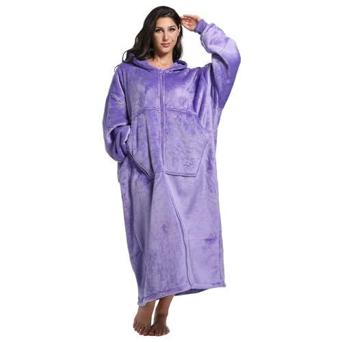 FUSSEDA Oversized Wearable Blanket Sweatshirt,Super Thick Warm Fleece Sherpa Cozy Blanket Hoodie with Pockets&Sleeves for Adult Kids