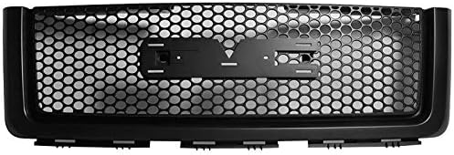 Grille Compatible With 2007-2013 GMC Sierra 1500 2500 Light Duty, Round Hole Mesh Design ABS Black Front Bumper Hood Grill by IKON MOTORSPORTS, 2008 2009 2010 2011 2012