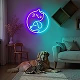 陰陽猫と犬のネオンサイン ペット愛好家向けLEDウォールライト かわいい動物のデコレーション 居心地の良い寝室のサイン ペットオーナーへのギフト