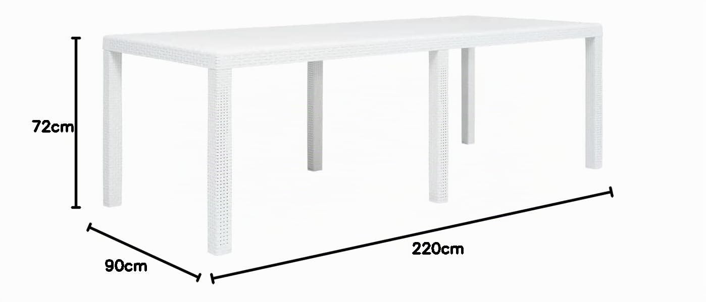 Ipae-Progarden Queen, Tavolo rettangolare allungabile effetto rattan, Marrone, 220 x 90 x 72 cm