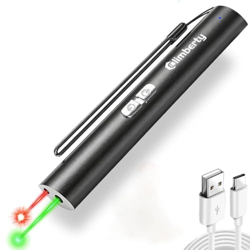 Image of Climberty USB-C Rechargeable Dual-Color Laser Pointer with Green 3000m Range & Red 1000m Range, Aluminum Laser Light Pen for Presentation, Teaching, Pet Play