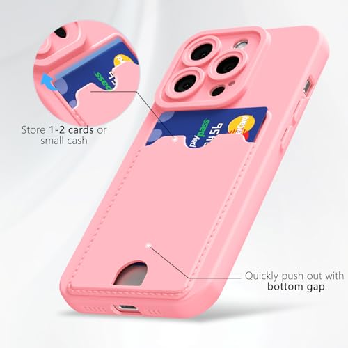 oakxco for iPhone 13 Pro Max Case with Card Holder, Silicone Wallet Phone Case with Credit Card Slot, Soft Rubber Thin Slim Purse for Women Men, Cute Solid Color & Protective Bumper, Light Pink by oakxco - Image 3