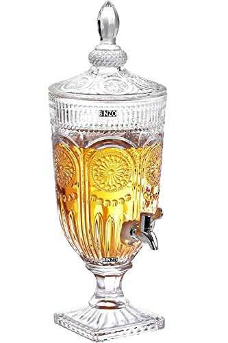 BINZO Glass Multipurpose Beverage 2000 ml / 2 Litre Dispenser for Water, Mocktails, Golgappe, Juice, Liquor Dispenser, Glass Dispenser with tap, Glass Item for Gift, Pack of 1, Assorted Design