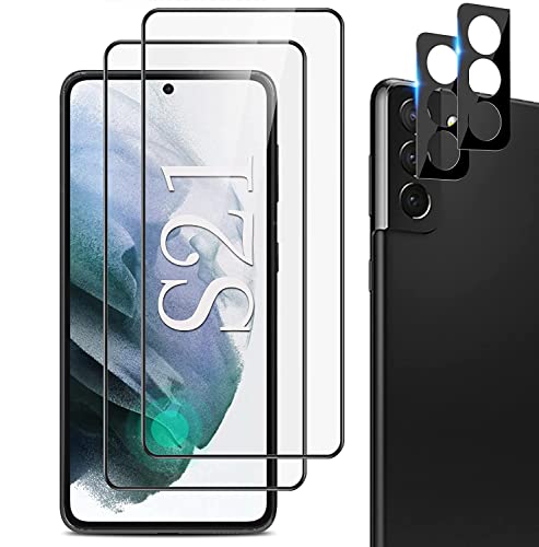 Tuvror 2 pack screen protector and 2 pack camera protector for Samsung Galaxy S21 5G, [support for fingerprint unlock, Anti-fingerprint, Anti-scratch, HD]. Tempered glass screen protector.