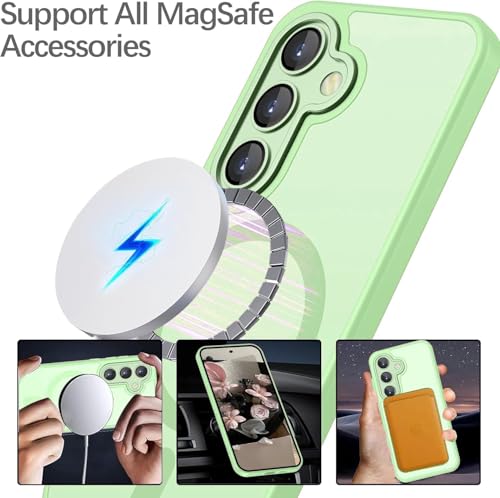 Image of Elzzi Magnetic Magsafe for Samsung S24 5g Case, Upgraded [Full Camera Protection] [Compatible with Magsafe] [Translucent Matte] Shockproof Protective Phone Case for Men & Women - Light Green