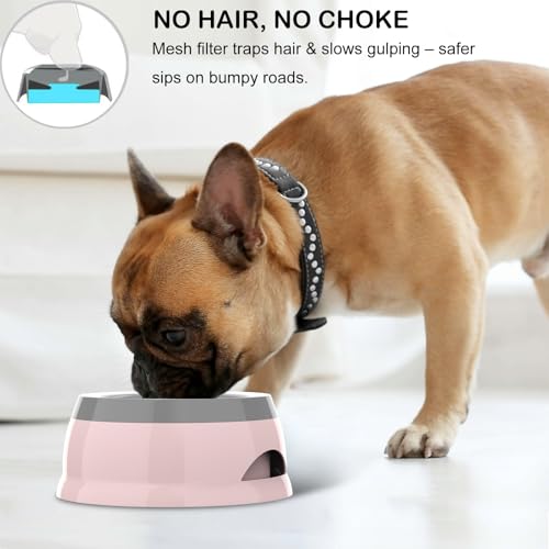 25oz Slow Drink Dog Water Bowl, No Spill Water Bowl for Dogs Cats, Non-Splash No Mess Puppy Kitten Water Feeder, Carried Portable Base for Vehicle Car,Travel,Home (Small/Medium Pets) - Pink - Image 3