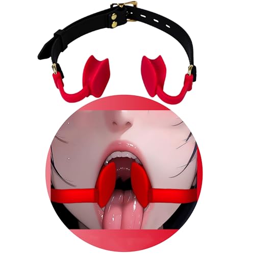Open Mouth O-Ring Gag with Adjustable Leather Strap Silicone Sex Mouth Plug BDSM Fetish Restraints Bondage Gags &Muzzles Sex Toys for Couples (Red)