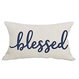 Cariwotan Blue Word Art Blessed Friends Family Thanksgiving Day Decorative Lumbar Pillowcase Throw Pillow Cover Case Chair Sofa Bed Home Decoration Cotton Linen Rectangular 12 x 20 Inches