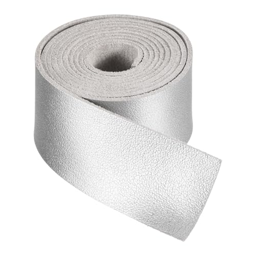DMiotech Silver Faux Leather Strap 1 Inch Wide 39 Inch Long Flat Leather Belt Strip 1.3mm Thick Single Sided Cord for Arts Craft DIY, Traction Ropes, Bag Straps