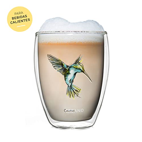 Vaso Térmico Hummi, Vaso de Té de Doble Pared, Vaso con Impresión Pajaro, Café con Leche, Taza Térmica Colibri | 250ml en Caja de Regalo, Azul - Imagen 7