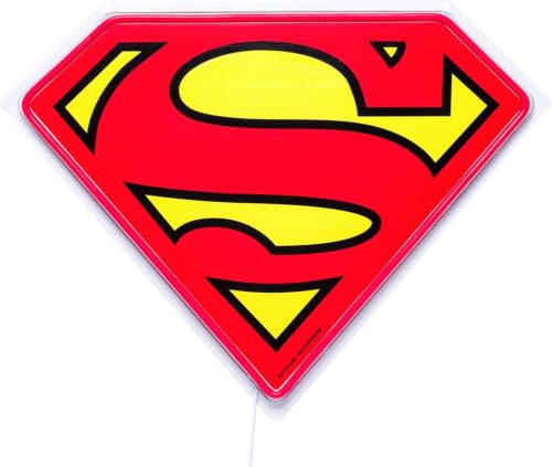 Image of Silver Buffalo Superman Logo Classic Red Yellow Boxed Large Die Cut Wall Art with Light Up Accents