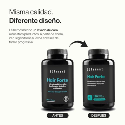Hair Forte, Biotina para el cabello | con Aminoácidos de Mijo, Saw Palmetto, Zinc y Selenio | Hair Vitamins, Pastillas para el crecimiento del cabello 120 Cápsulas | Zenement - imagen 6