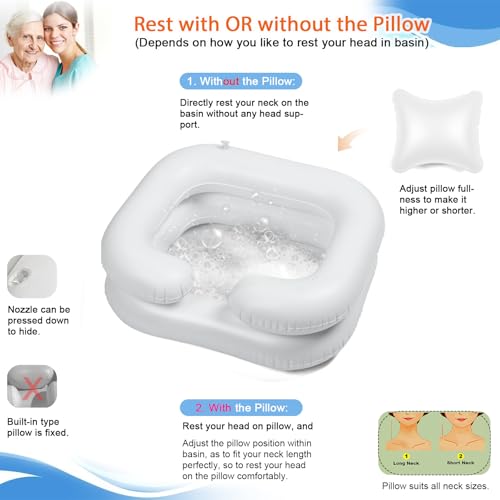 Goping Großes Aufblasbares Haarwaschbecken mit Nackenpassform Bewegliches Kopfkissen Shampoo-Becken für ältere Behinderte Schwangere Verletzte Bettlägerige