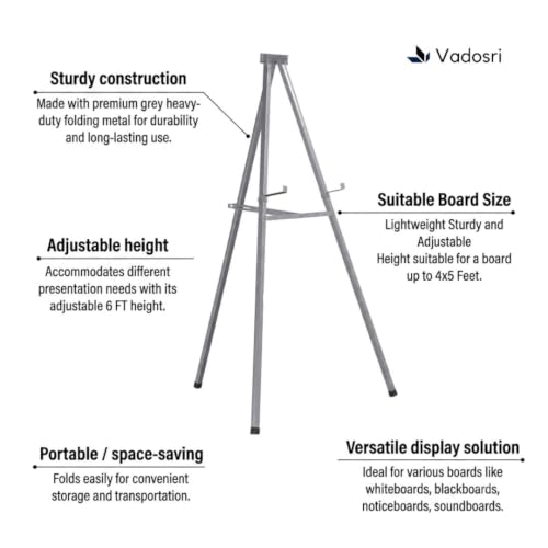 Image of 6-FT Folding Easel Stand for Whiteboards, Grey | Heavy-duty easel with adjustable height. Supports boards up to 5x4 ft. Stable, portable & durable.