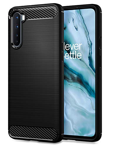 TesRank Cover OnePlus Nord, [Fibra di carbonio] Morbido TPU Custodia Cover Protezione Anti scivolo/Antiurto per OnePlus Nord-Nero