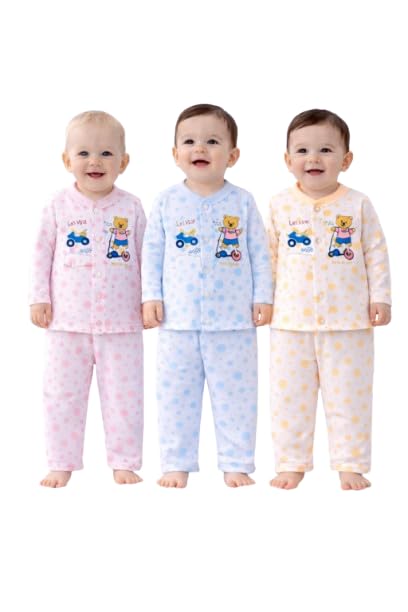 shyamcollections Baby's Boy's Girl's Full Sleeves 100% Cotton Vests, Jhabla T-Shirt with Shorts Set of 3 Dress for Kids Infant Toddler New Born Baby Clothes-picture-45