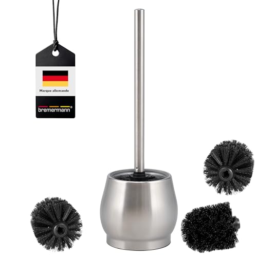 bremermann Garniture WC Fossa, Brosse WC indépendante avec Insert en Verre, y Compris 3X têtes de Rechange Noires, pour Salle de Bains et WC d'invités en...
