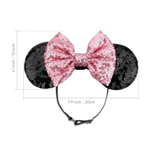 Image of DRESHOW Minnie Ears Headbands Mouse Ears Sequin Bow Headbands Elastic Adjustable Headband Glitter Party Decoration Cosplay Costume for Women