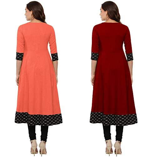 Image of NATEK Cotton Anarkali Printed Border Kurtis for Women Combo Pack of 2