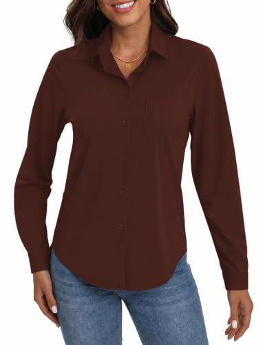 Image of Soft Wrinkle-Free Button Down Stretch Shirts for Women, Breathable Moisture-Wicking Casual Work Dress Tops