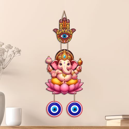 Image of Artvibes Vinayaka Evil Eye Nazar Battu Hanging for Main Door Decor | Sacred Ganesha Wall Art for Home Entrance Living Room Office | Vastu Good Fortune Positive Energy Gift (WH 8564N)