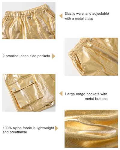Image of Rolanko Girls Cargo Shorts Lightweight Parachute Short Pants with Pockets Summer Cargo Shorts for Kids Casual Hiking Sports