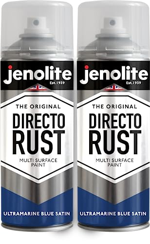 JENOLITE Directorust Spray Paint Satin Finish | ULTRAMARINE BLUE | 2 x 400ml | Direct To Rust Spray Paint For Metal | All-In-One Multi Surface Paint for Metal, Wood, Plastic, Ceramic | RAL 5002
