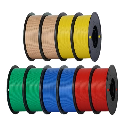 Image of Kingroon PLA 3D Printer Filament,10 Rolls, Dimensional Accuracy + /- 0.03 mm, 10kg Spool(22lbs),1.75 mm,2Green+2Red+2Blue+2Yellow+2Skin