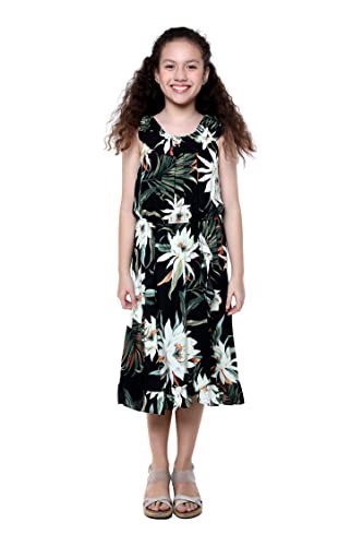 Image of Family Matching Hawaiian Clothes, Wispy Cereus Black | Lightweight 100% rayon • Family matching outfits • Tropical floral print • Beach vacations • Luaus • Cruises • Family photos