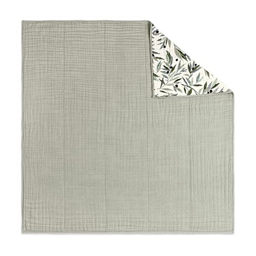 Image of Babyletto 100% Organic Cotton Quilt, GOTS-Certified, 3-Layers of Ultra-Soft and Breathable Muslin - Olive Branches