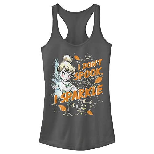 Disney -Junior's Tinker Bell Sparkle not Spook Slim Fit, Scoop Hem Racerback Tank, Charcoal, X-Large
