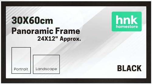 HNK Classic Picture Poster Frame, 30x60cm Black Wood Finish, Portrait & Landscape Display, 24x12 Panoramic Frame