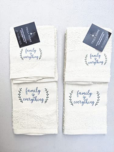 Bright Collection 2 Dishcloth & 2 Hand Towel Set - (4 pc) Inspirational Sentiment Quote Message Kitchen Bathroom (Oyster Yellow Family is Everything)