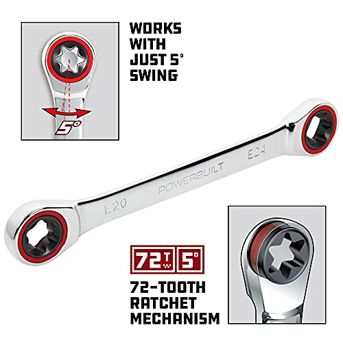 Image of Powerbuilt E20 /E24 Ratcheting Double Box-End E-Torx E-Star Wrench, 72-Tooth Ratcheting Wrench with 5-Degree Swing for Tight Spaces - 641762