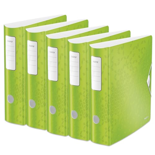 Leitz Qualitäts-Ordner 180° Active WOW, 5er Pack, A4, Breit, Abgerundeter Rücken, 8,2 cm breit, Gummibandverschluss, Leichtes Polyfoam, Plastik-Ordner, WOW Serie, Grün, 11060054
