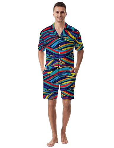 Pajamas Sets for Men Printing 2PCS Pajamas Sleepwear Set Short Sleeve Pjs Button Down Loungewear Nightwear3