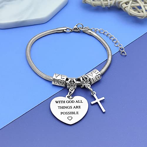 Image of DlaeKua Christian Bracelets for Women Positive Quotes Gifts Religious Gifts Baptism Presents for Daughter Granddaughter Faith Gift for Goddaughter Godson Inspirational Gift for Her Christmas Presents