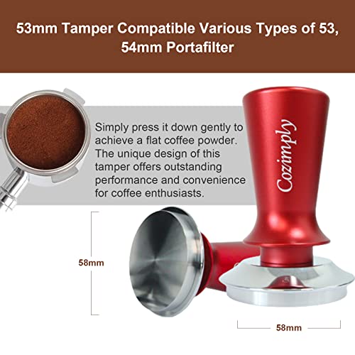 Cozimply 58Mm Espresso Tamper - Premium Barista Coffee Tamper With Calibrated Spring Loaded And 100% Flat Stainless Steel Base (Red) #TOP3