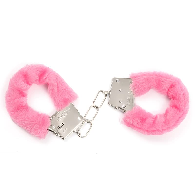 Image of Furry Sex Handcuffs with Keys,Adjustable Ankle Cuff Bracelets,Stainless Sex Bondage Restraints,SM Plush Bondage Fetish Handcuffs,Adult Couples Sex Toys,Cosplay Party Stage Police Costume Prop (Pink)