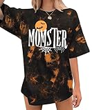 YI XIANG RAN Momster Shirt: Women Halloween Mama Short Sleeve Graphic T-Shirts Oversized Halloween Tshirts(Tiedye, Medium)