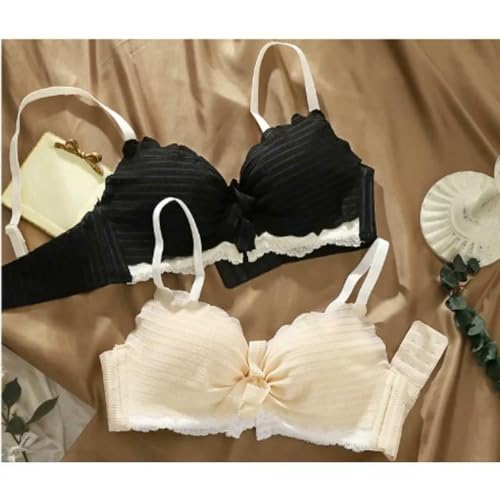 Wireless Underwire Women Gathering Without Underwire Flat Chest Cup Not Empty Cup Lace Bra -Black-85A-363