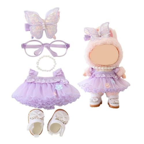 SKEIDO 5-Piece For Labubu Doll Clothes Set Adorable Butterfly Tulle Skirt Outfit for 15cm & 17cm Dolls Dress-Up Costume with Fashion Accessories Cute Doll Clothes for Labubu Dolls Purple