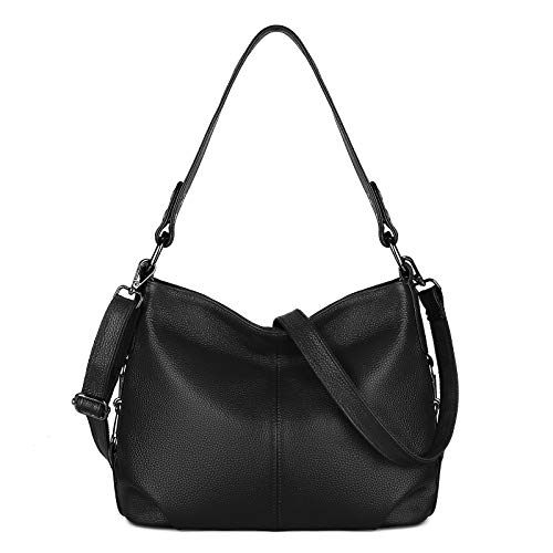Image of YALUXE Women's Real Leather Shoulder Bags Hobo Handbag Purse Crossbody Bag | Soft Genuine Leather, Convertible, Cross-body Bag, Multiple Pockets, Large Capacity, Medium Size
